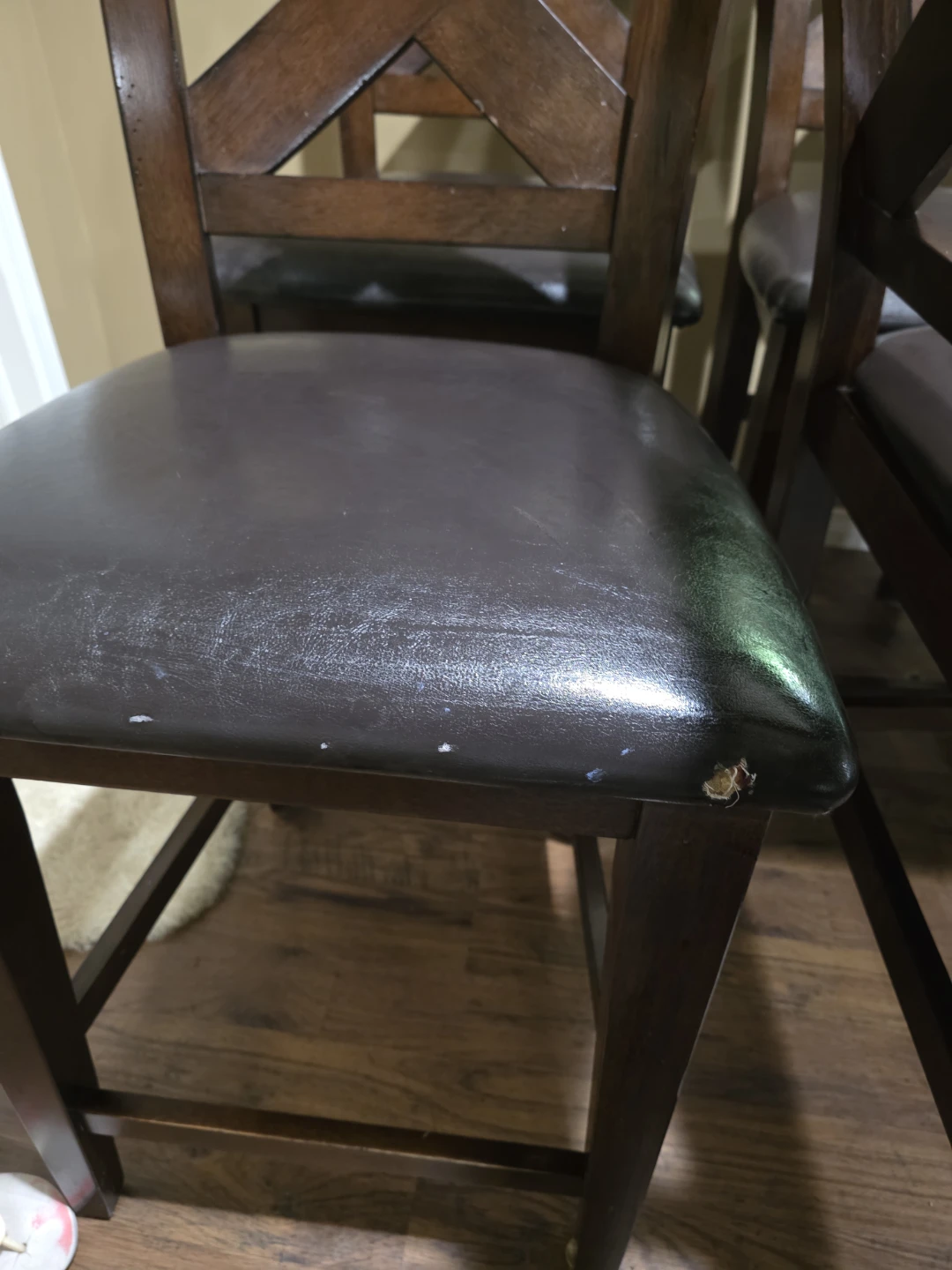 Dark Wood Dining Table with Faux Leather Stools - photo 3