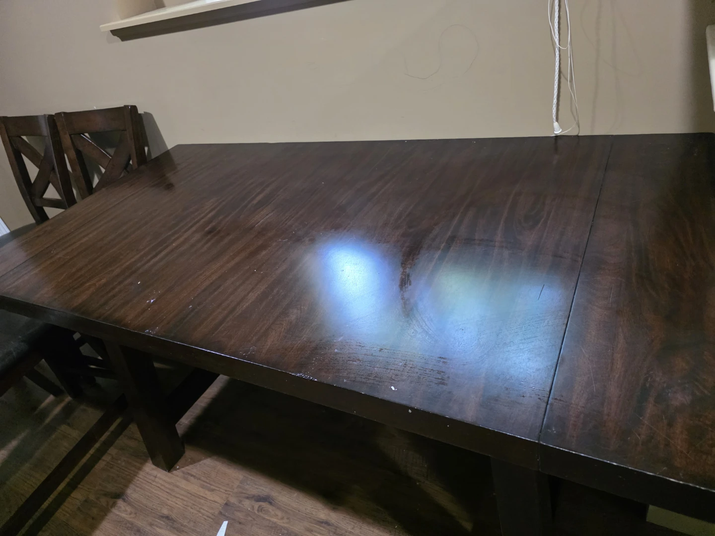 Dark Wood Dining Table with Faux Leather Stools - photo 4