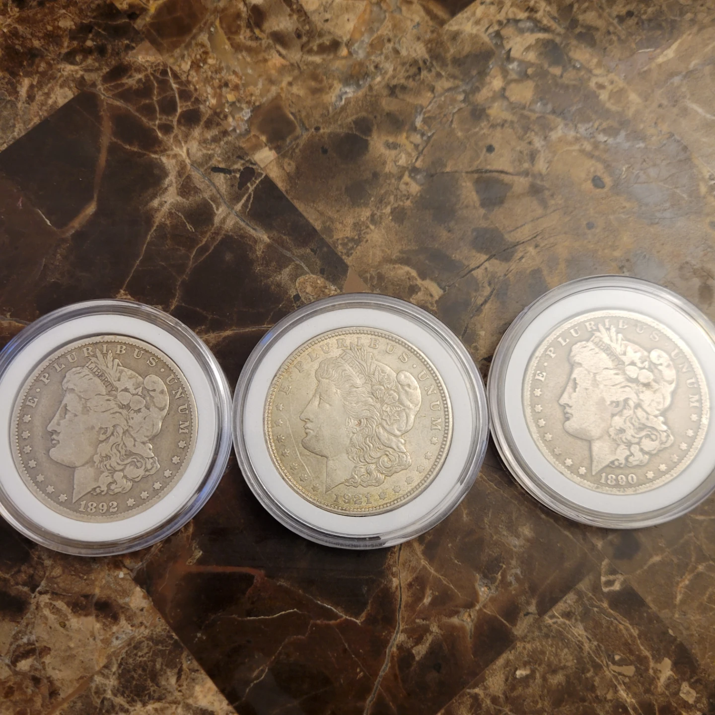 Collection of Morgan Silver Dollars (1890, 1892, 1921)