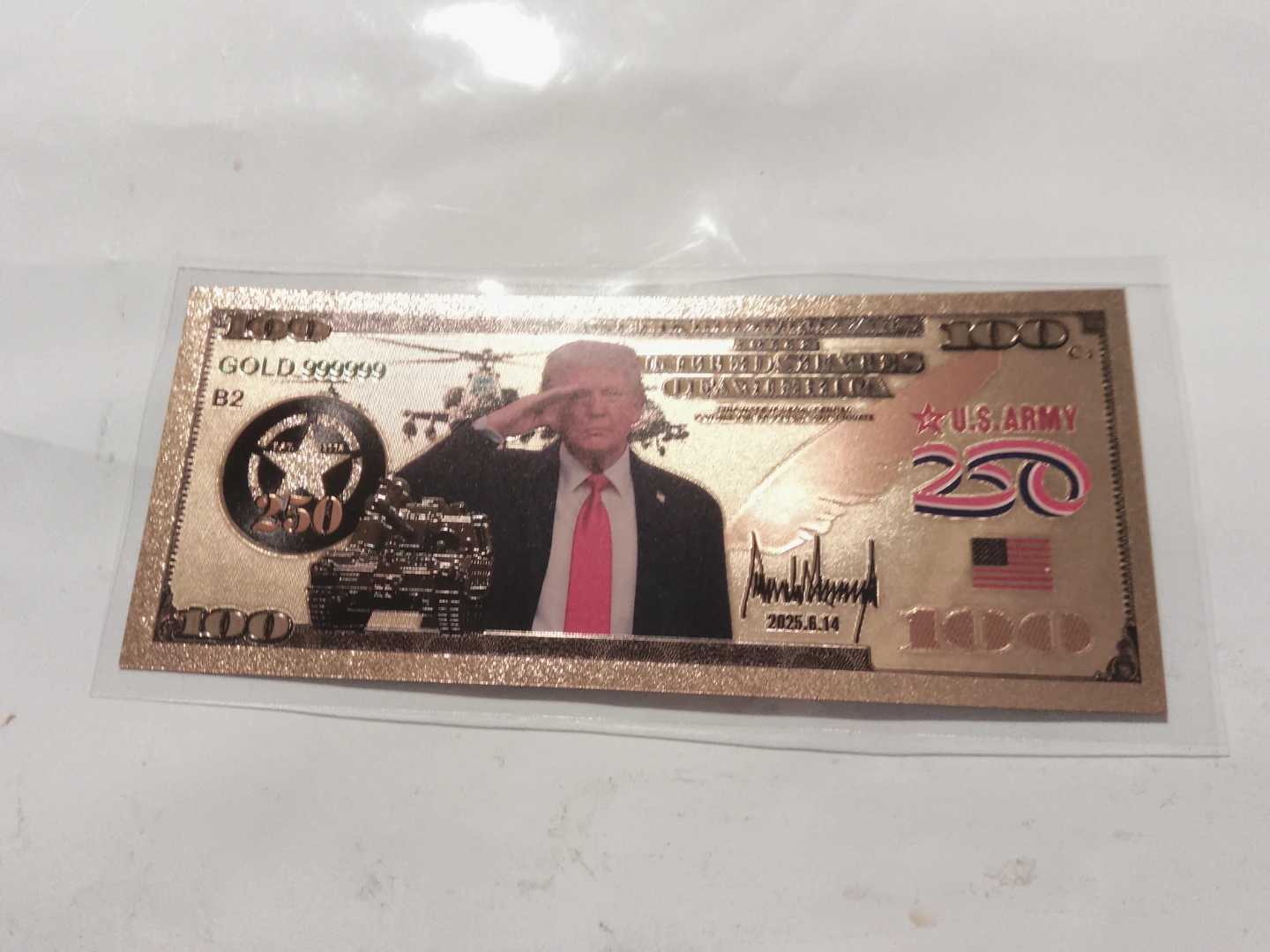 Gold Plated Trump U.S. Army Commemorative Banknote
