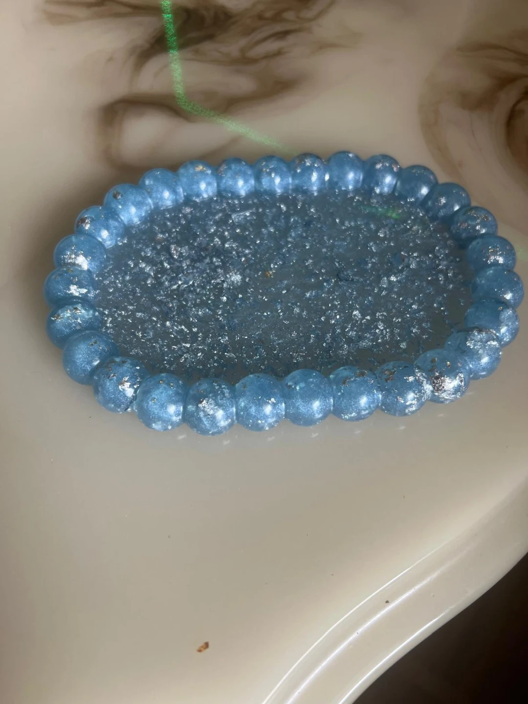 ❗️RESIN ❗️Blue beaded jewelry tray with silver
