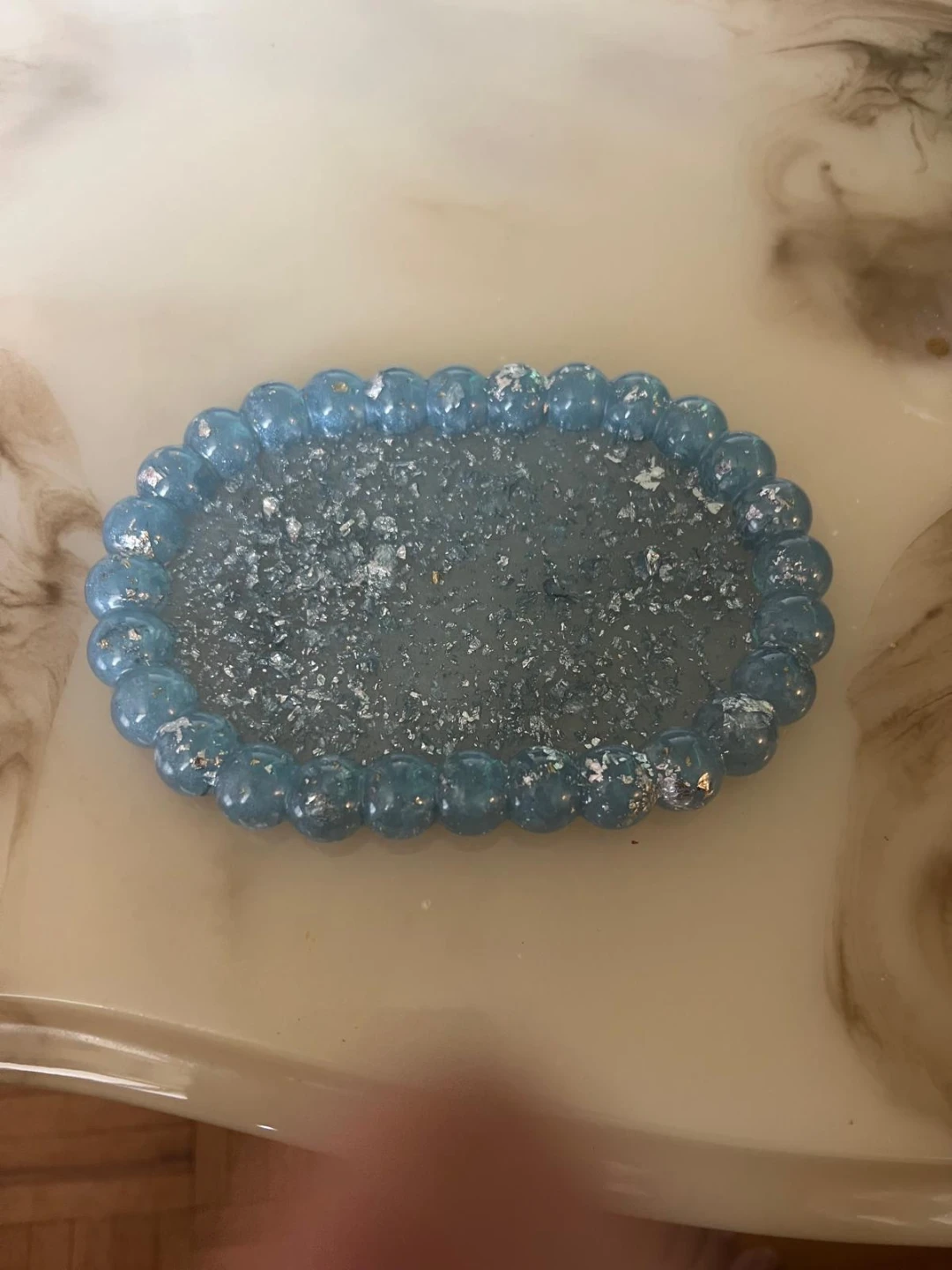 ❗️RESIN ❗️Blue beaded jewelry tray with silver - photo 3