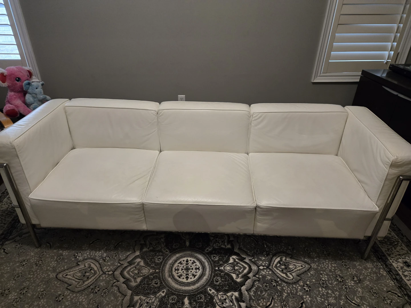 White Leather 3-Seater Sofa