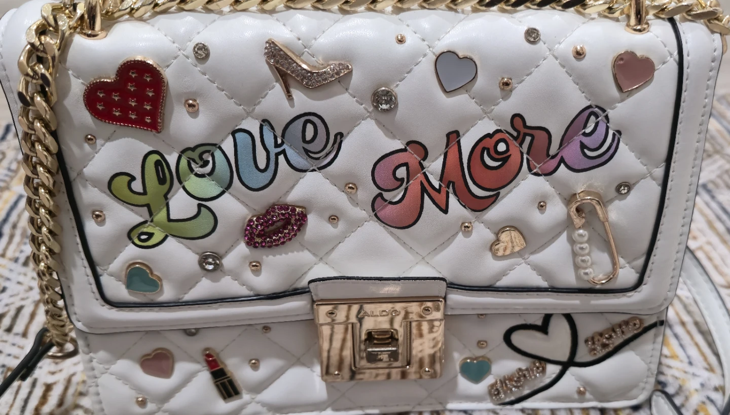 ALDO White Quilted Handbag with "Love More" & Charms - photo 3
