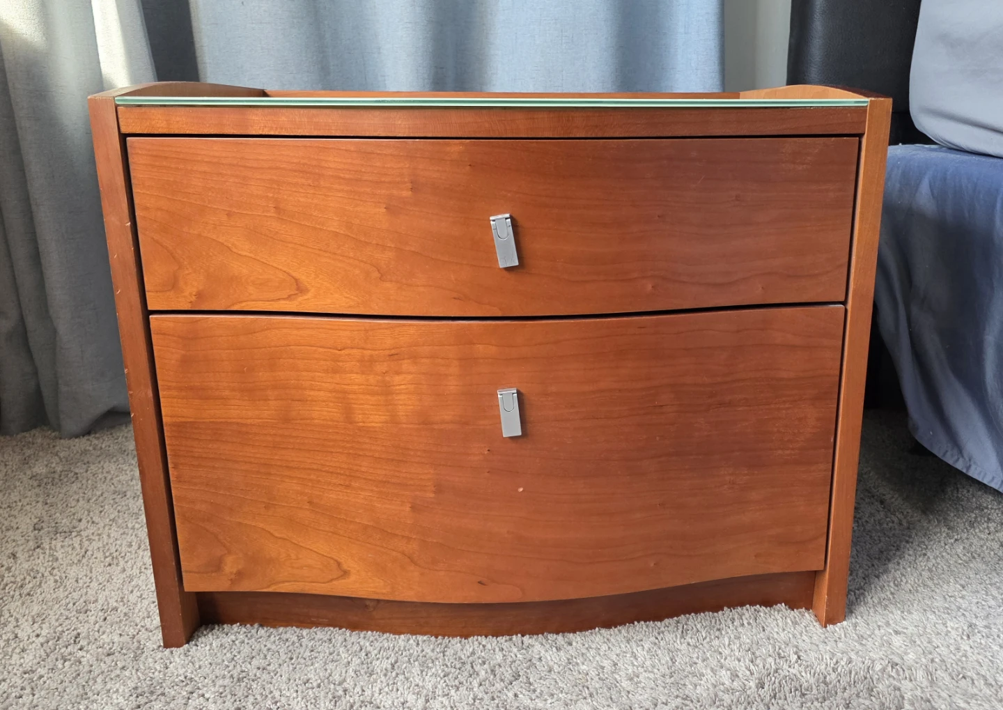 2X Wood Nightstand with Glass Top - 2 Drawer