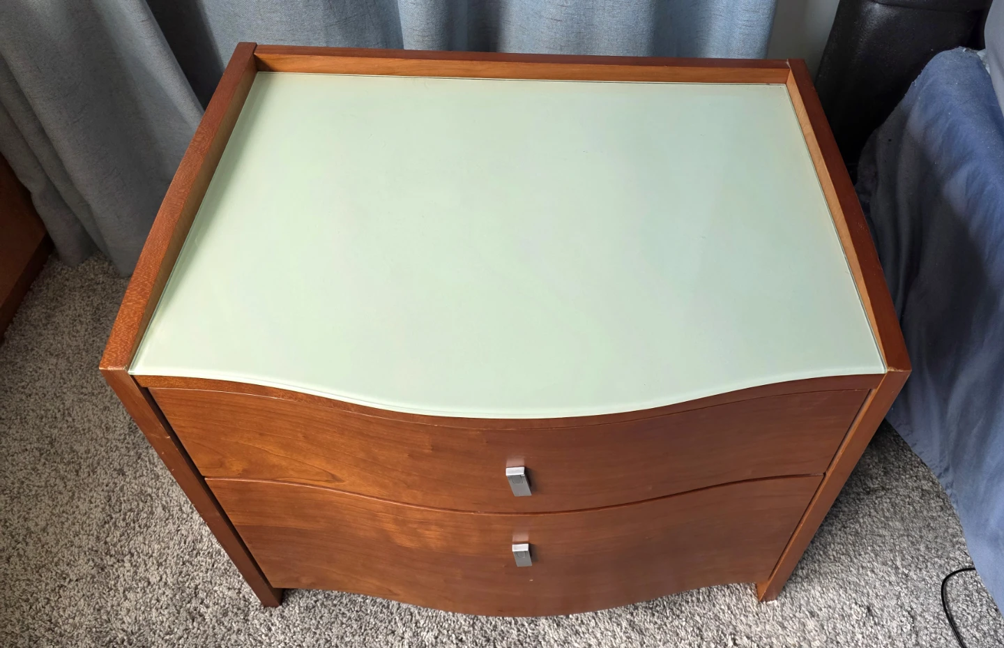 2X Wood Nightstand with Glass Top - 2 Drawer - photo 2