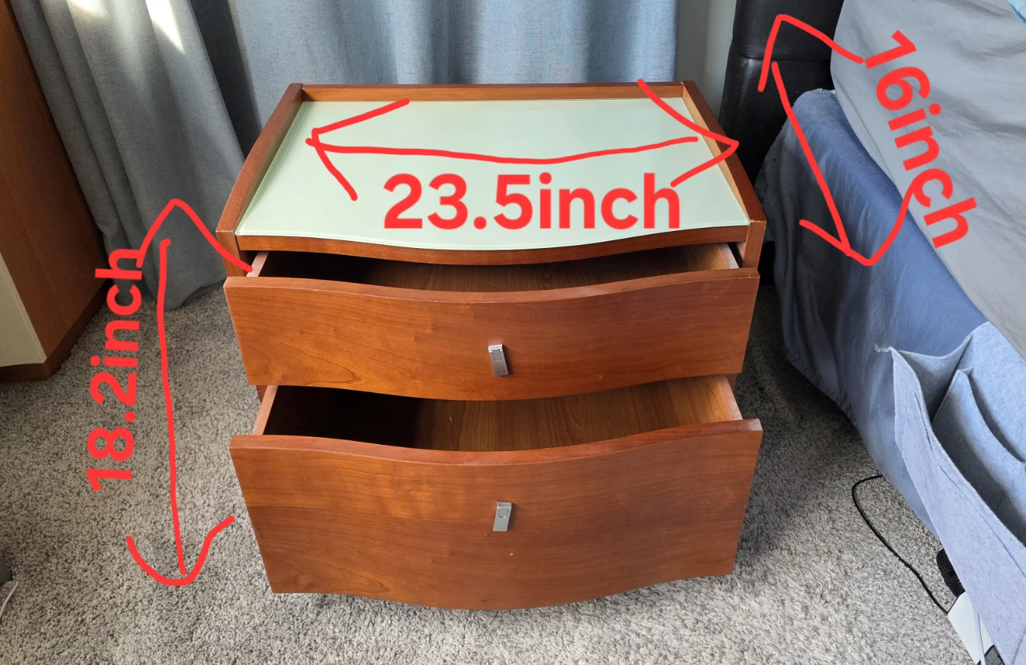 2X Wood Nightstand with Glass Top - 2 Drawer - photo 3