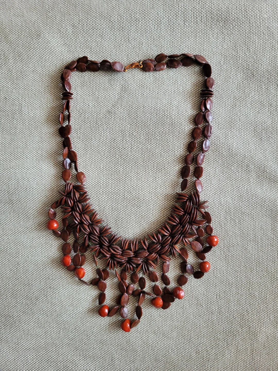Seed Bead Necklace with Red Accents