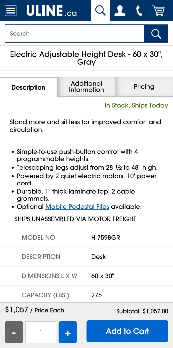 ErgoCentric Electric Standing Desk - 60" x 30", Grey - photo 5