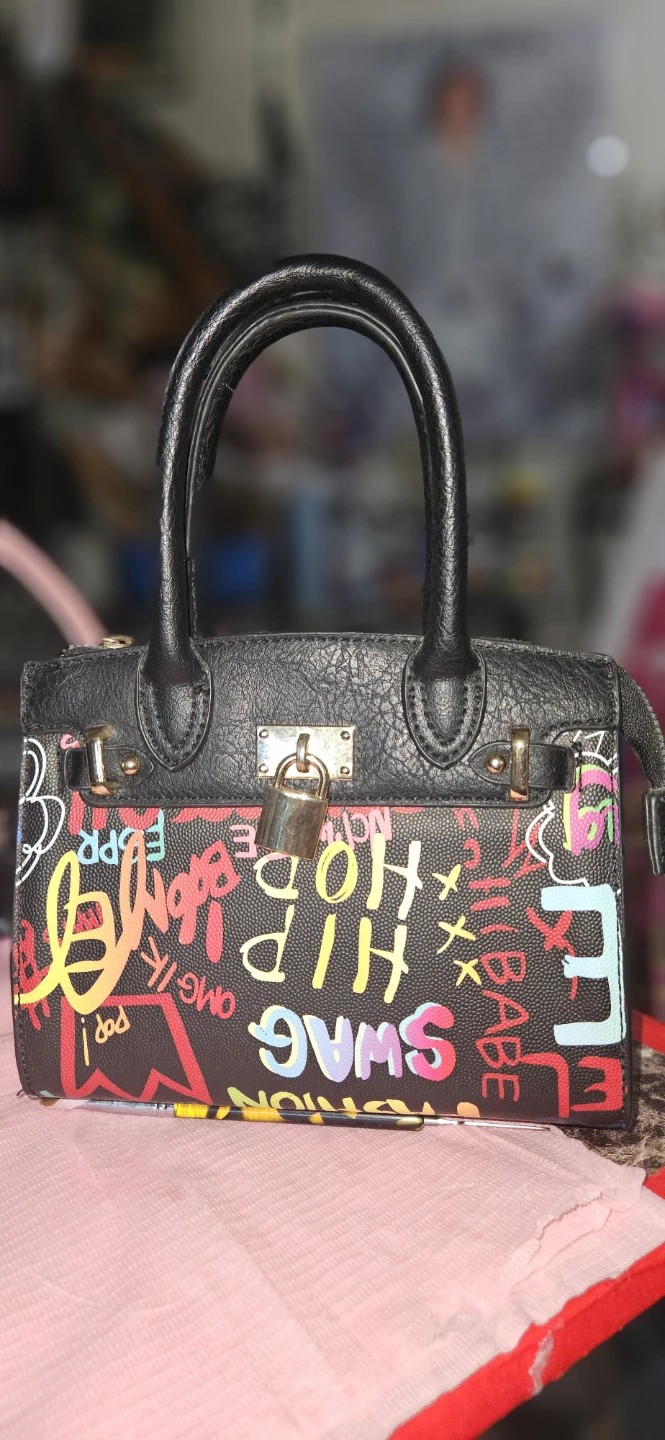Graffiti Print Mini Handbag with Lock Detail