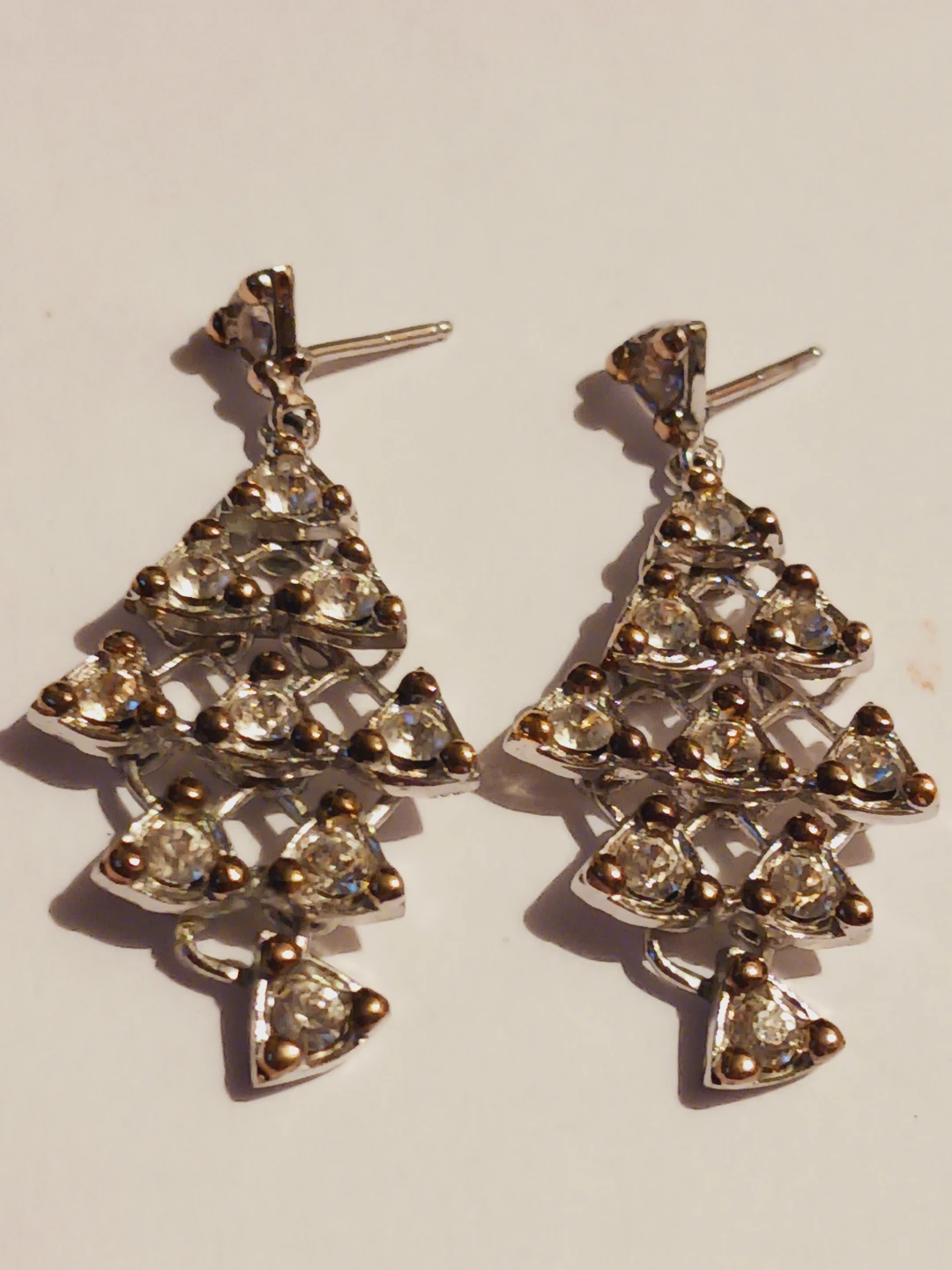 Antique Sterling Silver 925 Clear Stones Dangle Earrings