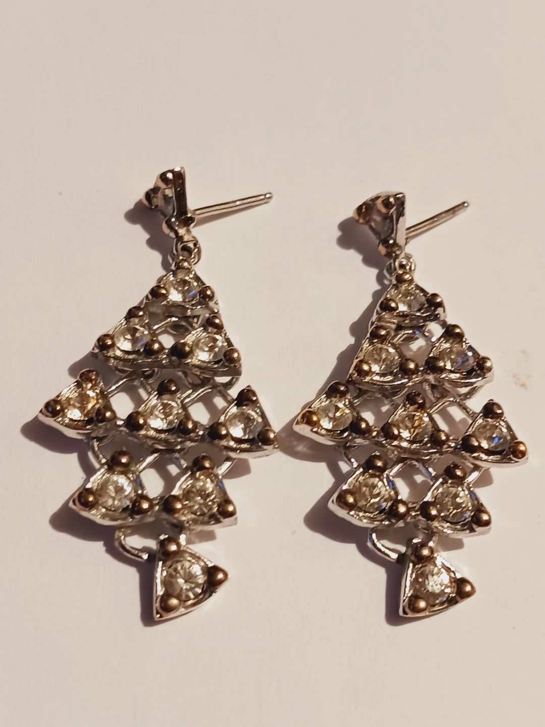 Antique Sterling Silver 925 Clear Stones Dangle Earrings - photo 2