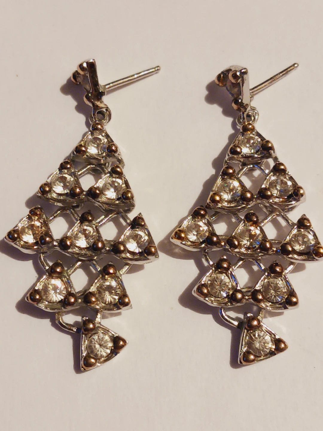 Antique Sterling Silver 925 Clear Stones Dangle Earrings - photo 3