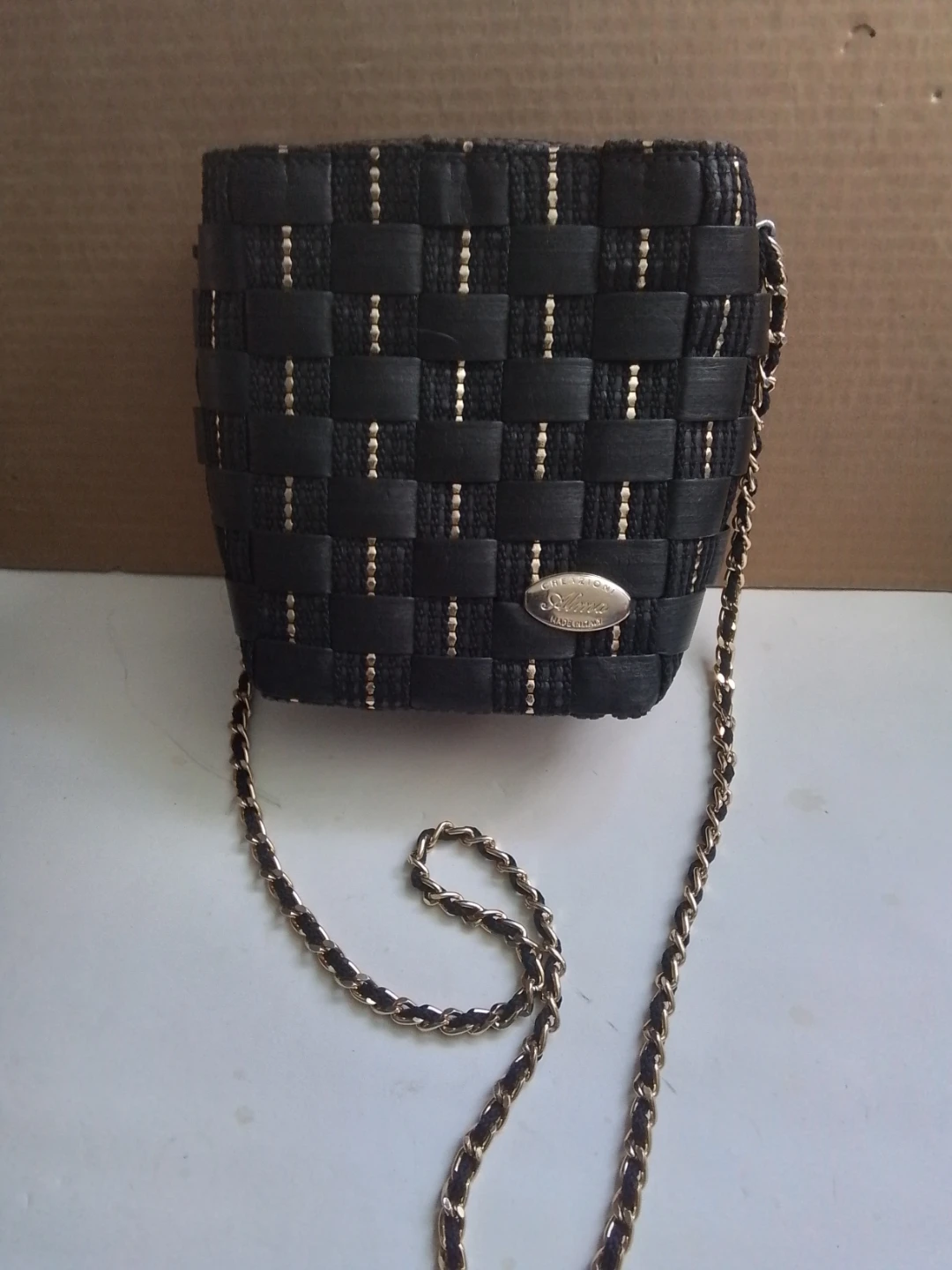 Creazioni Alma Black Woven Crossbody Bag