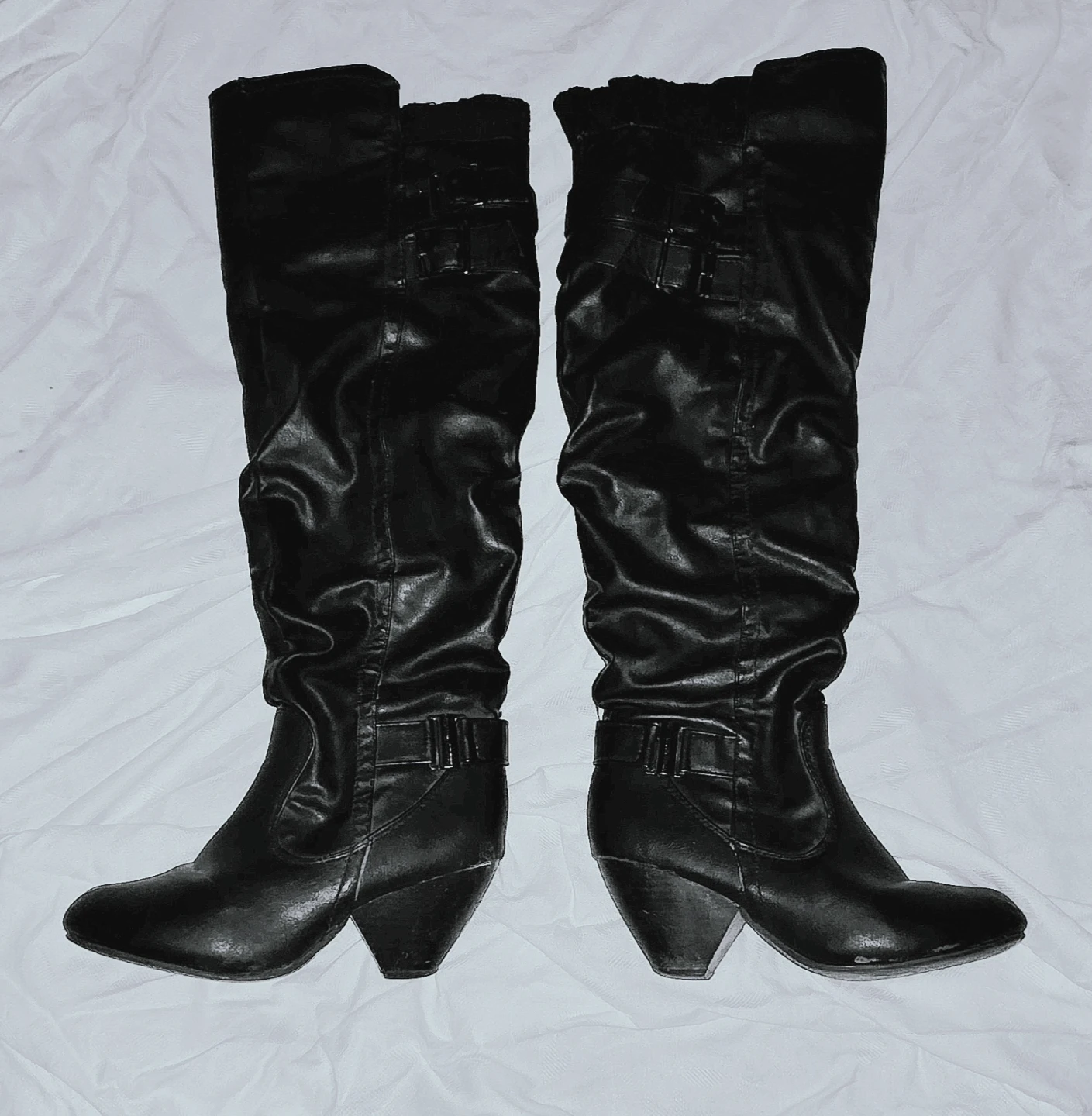 Black Faux Leather Knee-High Boots