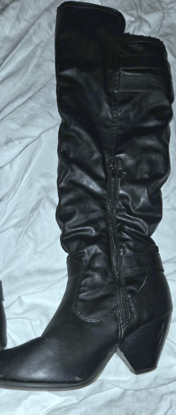 Black Faux Leather Knee-High Boots - photo 2