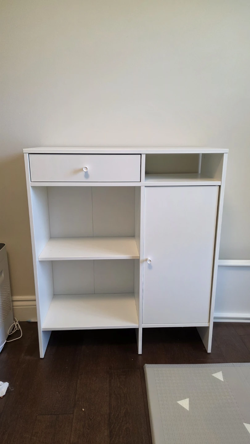 White Storage Cabinet with Drawer and Door