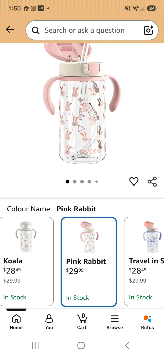New Evorie Tritan Straw Bottle - 300mL Pink Rabbit - photo 2