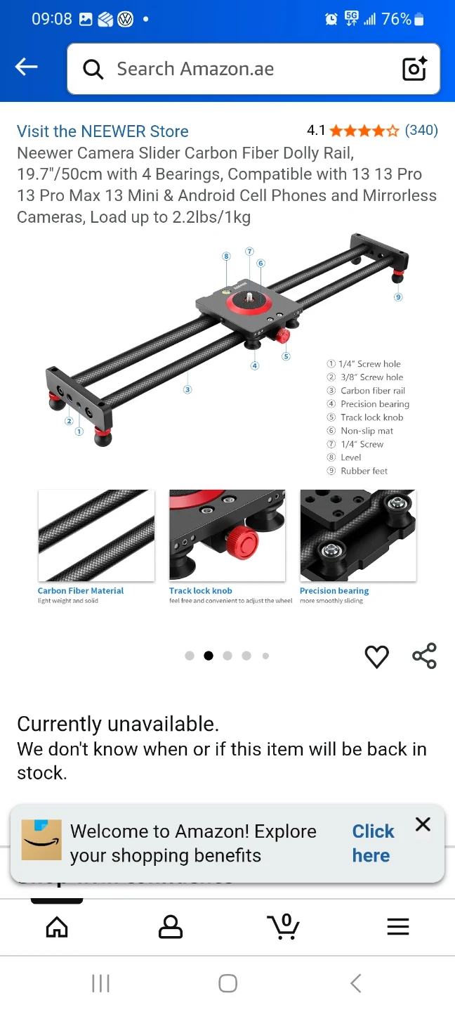 Neewer Camera Slider Carbon Fiber Dolly Rail 19.7"/50cm - photo 2