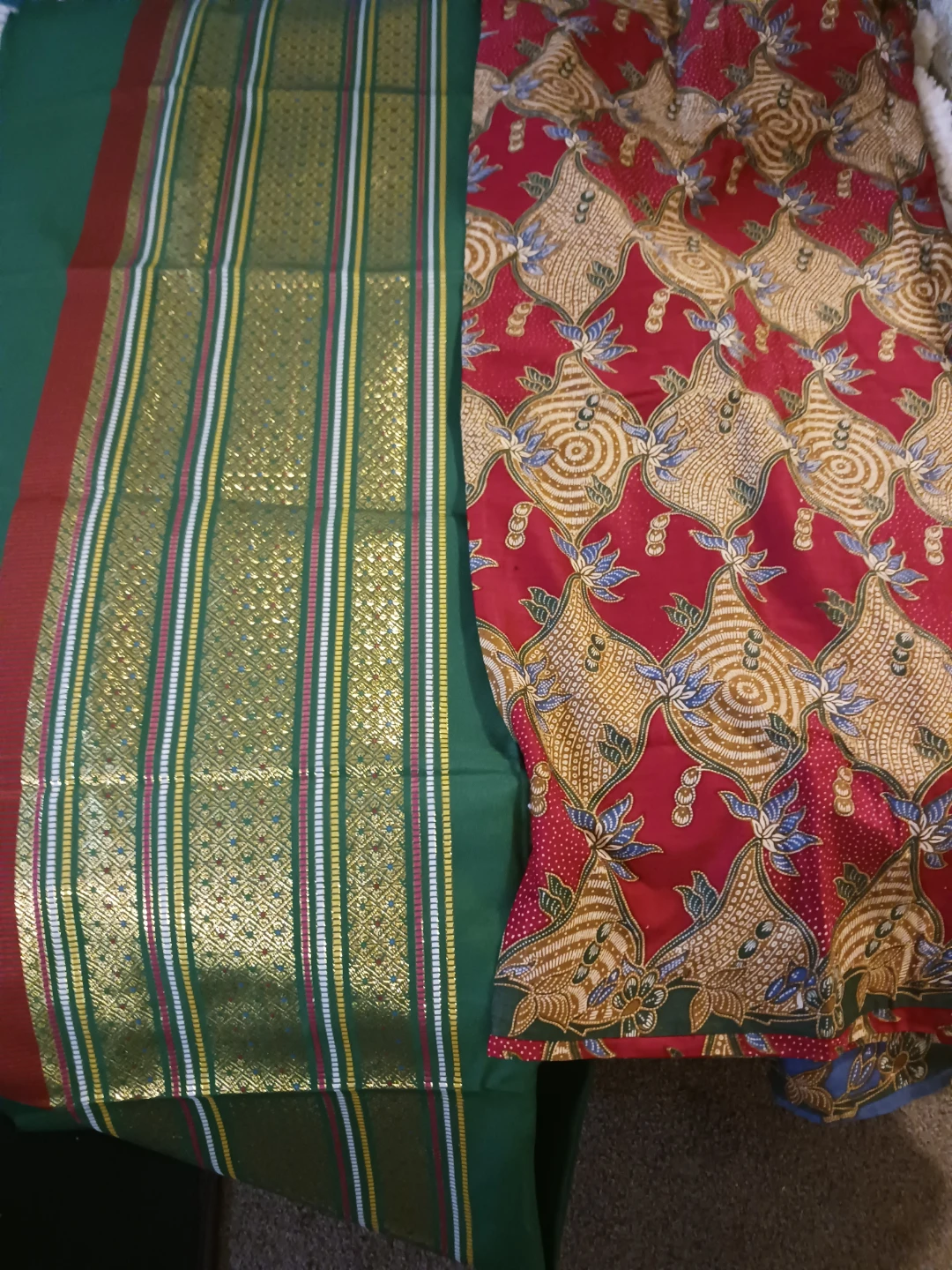 2 Batik Fabric - Red and Gold Pattern