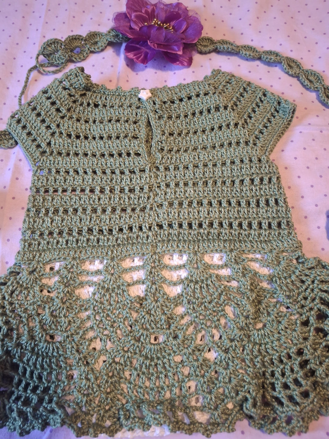 Hand-Crocheted Baby Dress, Shoes, and Headband Set - photo 2