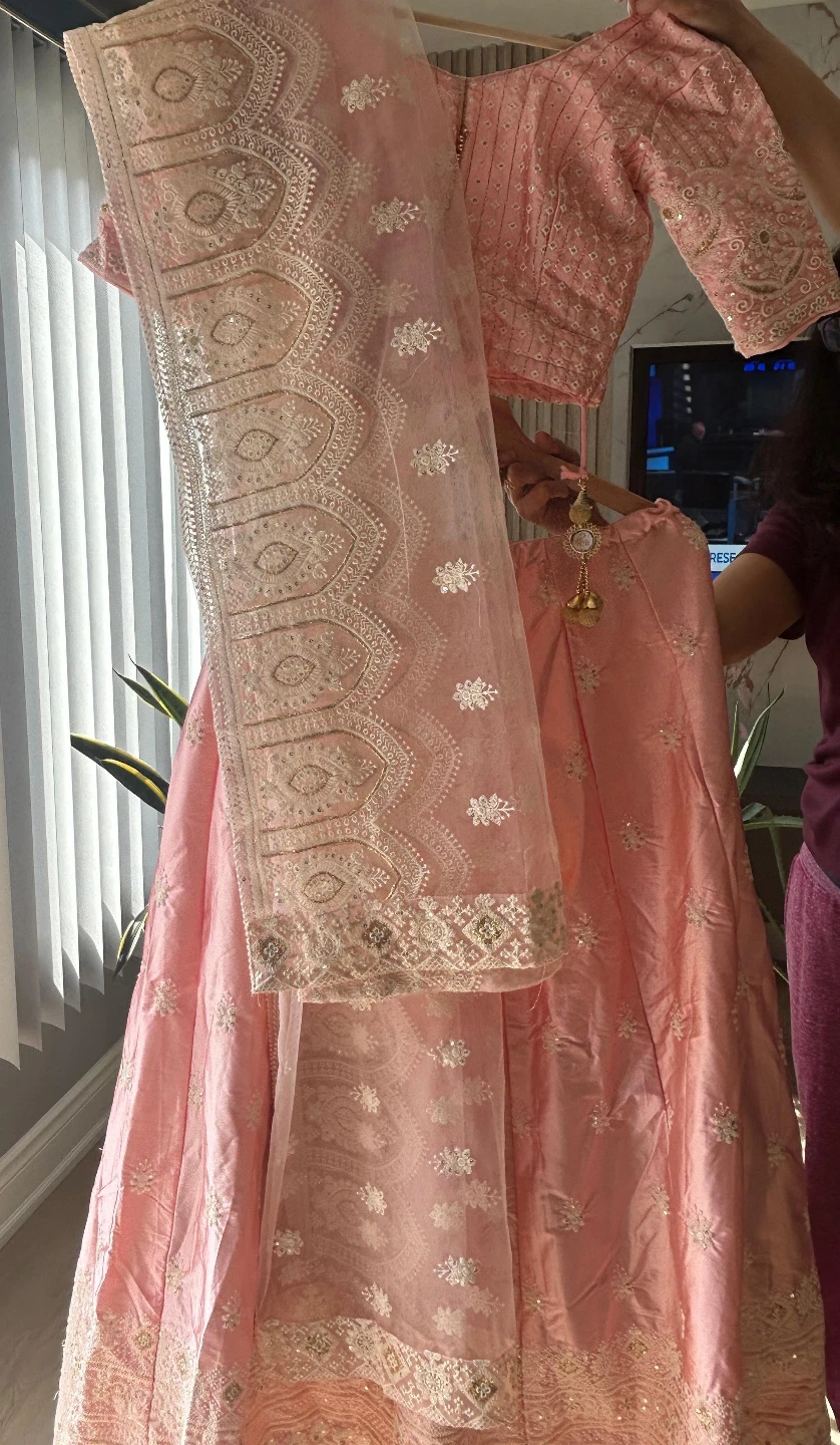 Pink embroidered lehenga choli with dupatta