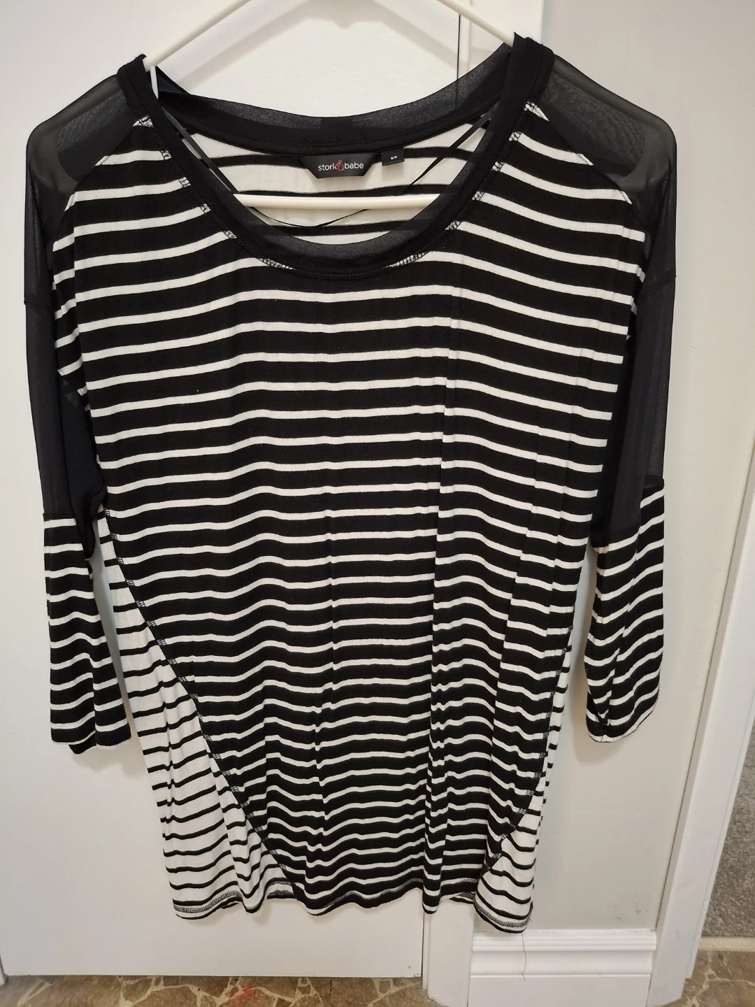 Stork & Babe Black & White Striped Mesh Sleeve Top