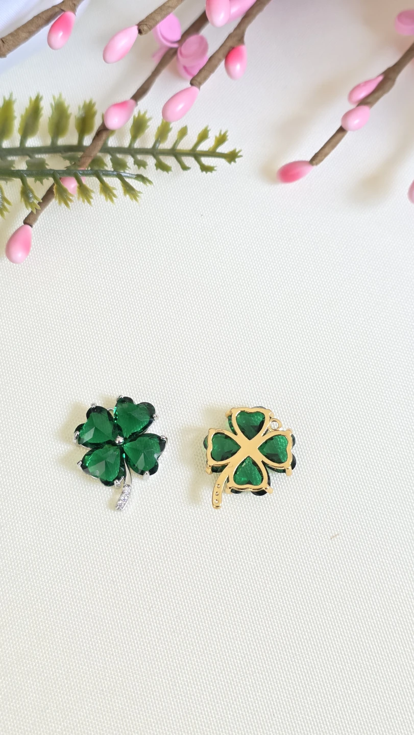 2pc Green Clover Charms with Rhinestones - photo 2
