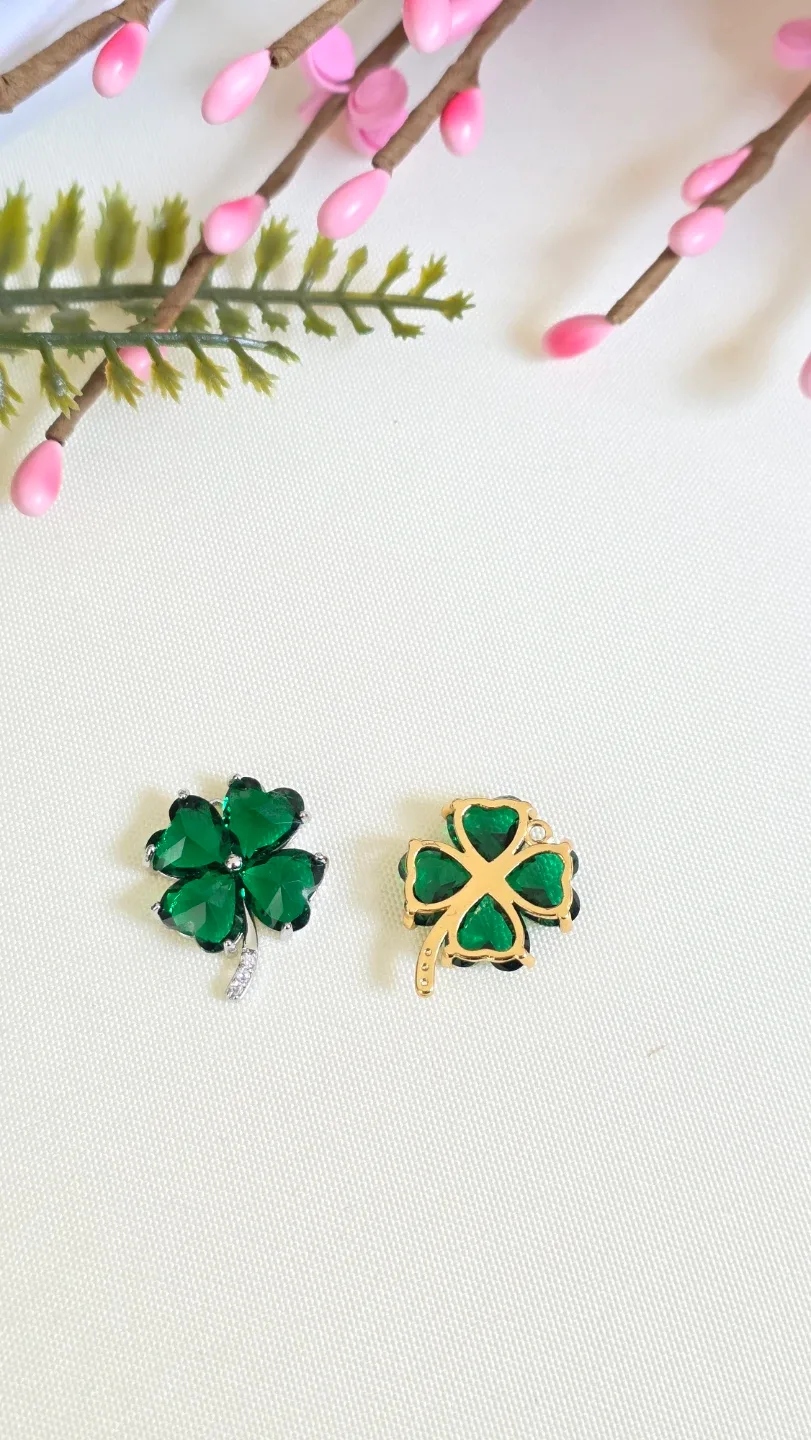 2pc Green Clover Charms with Rhinestones - photo 2