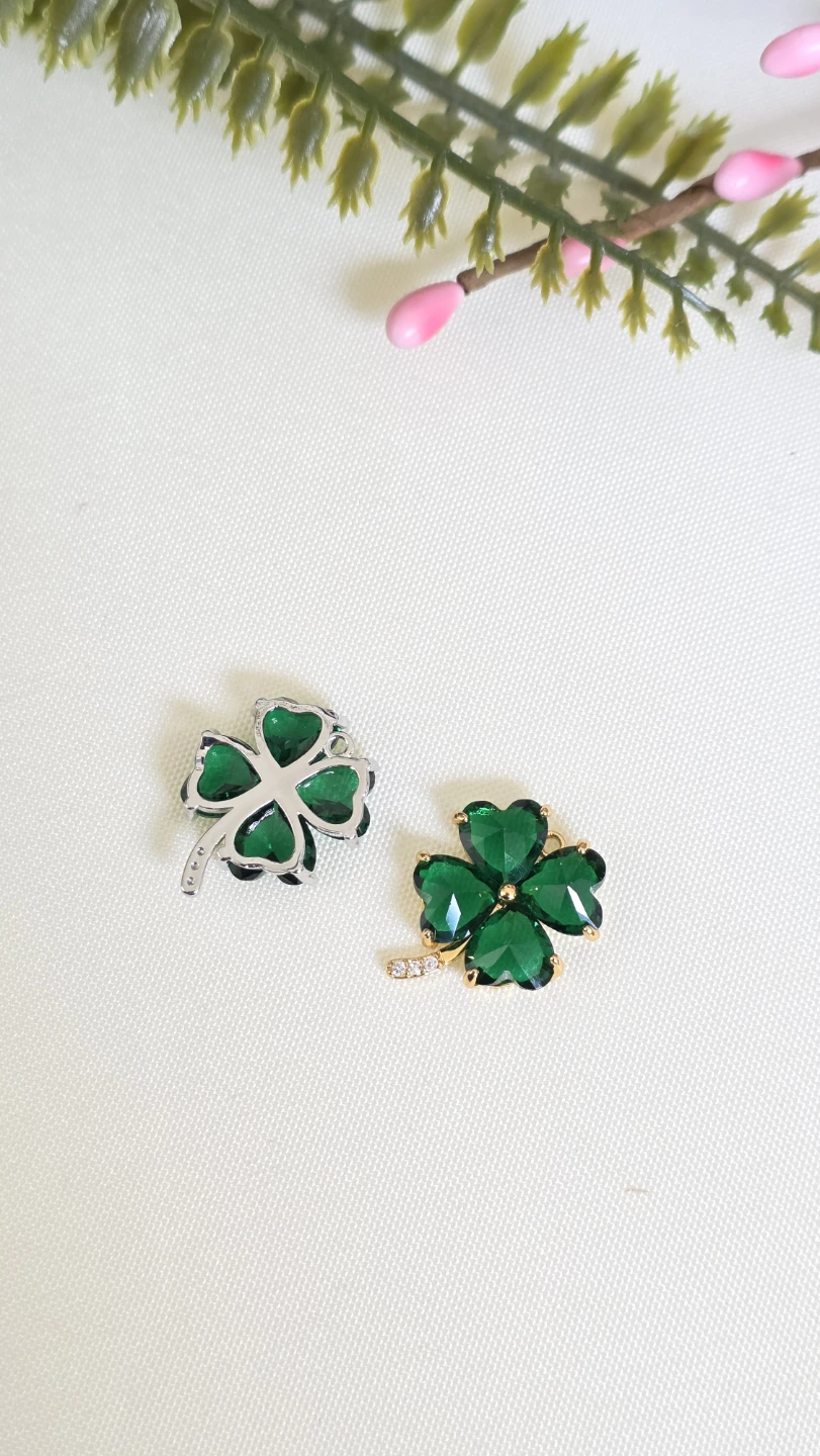 2pc Green Clover Charms with Rhinestones - photo 3