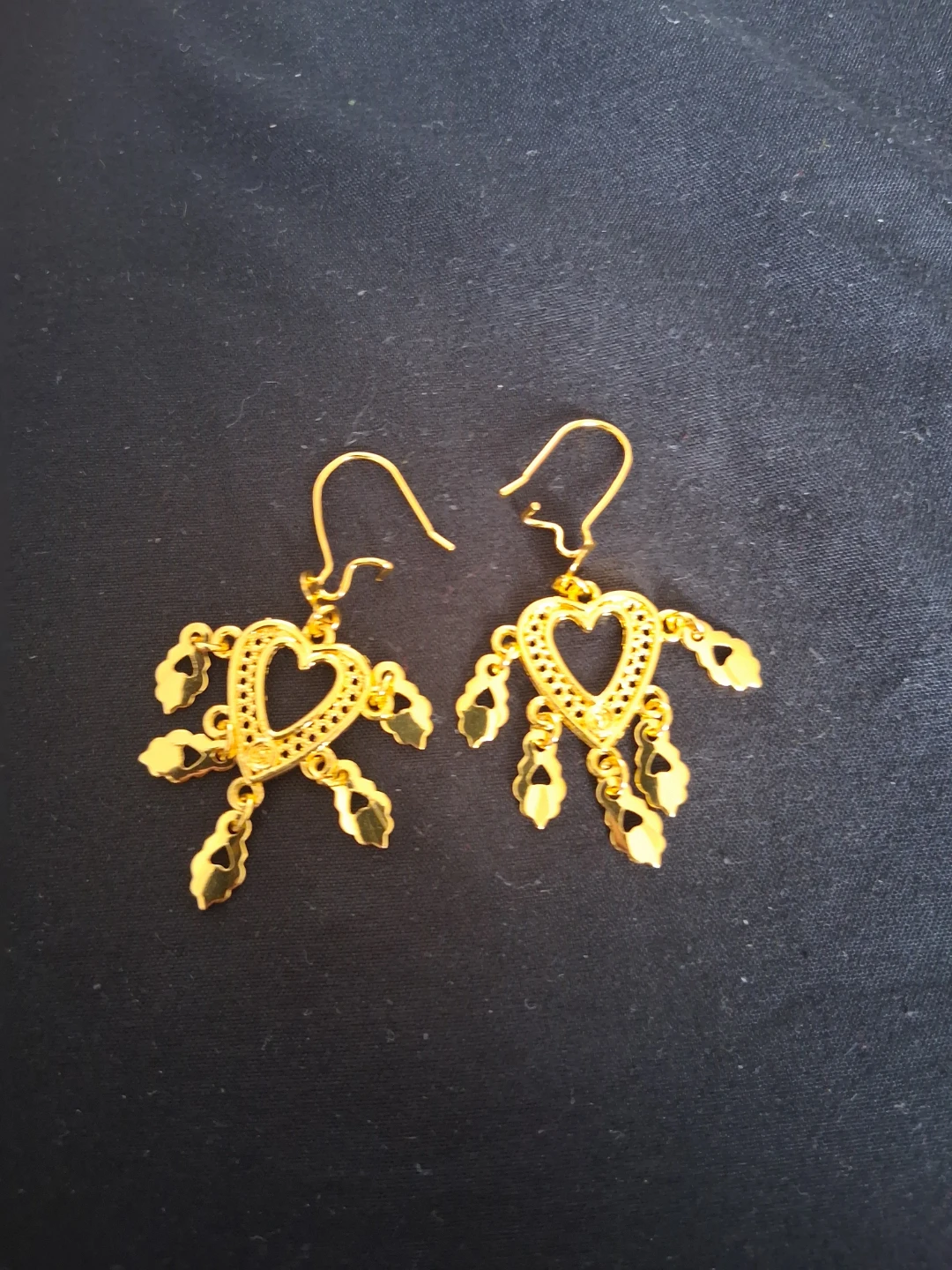 Gold Heart Dangle Earrings