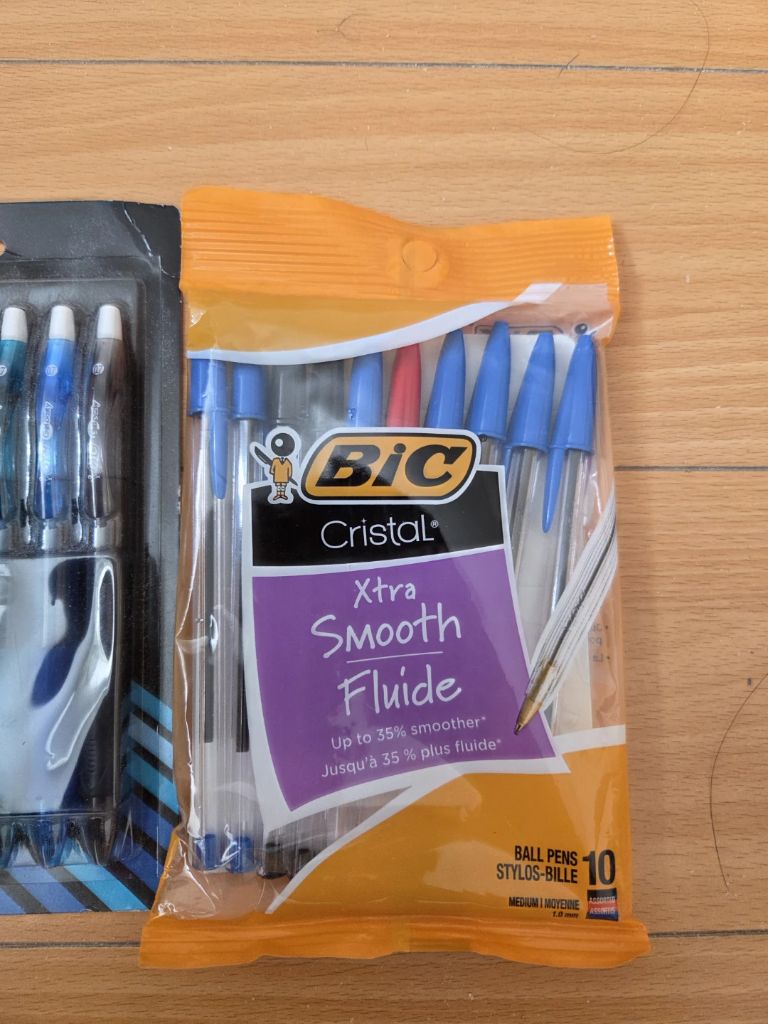 2 packs of bic ballpoint and gel pens  and pack of bic wite outs