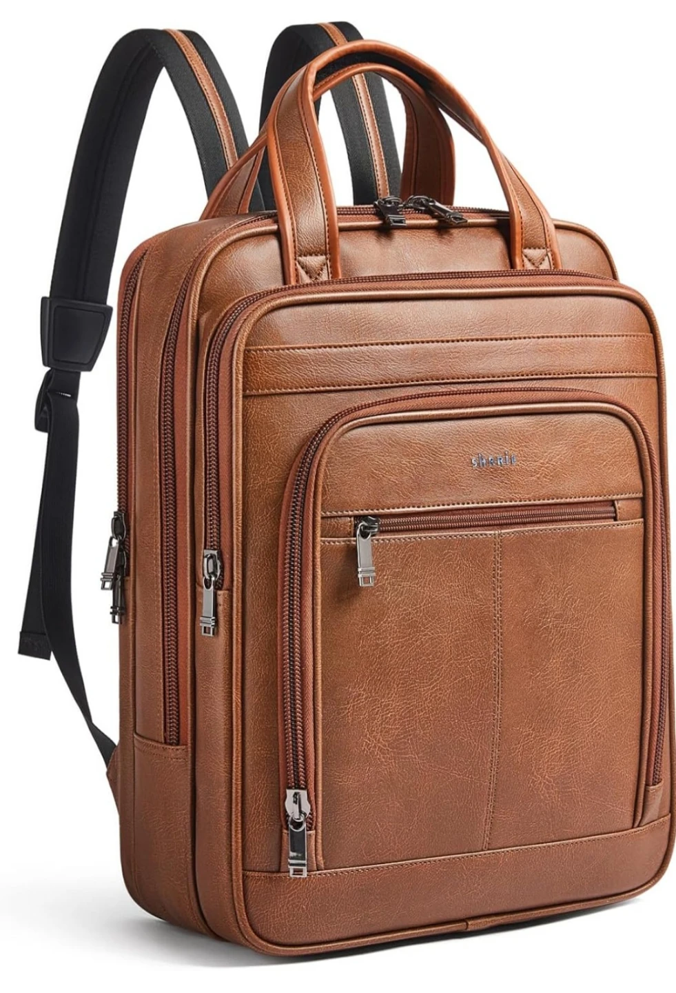 Brown Faux Leather Business Backpack