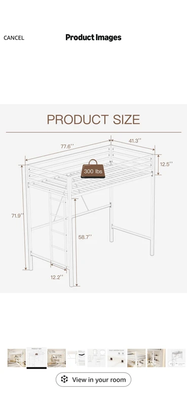 White Loft Bed frame - Twin Size - photo 4