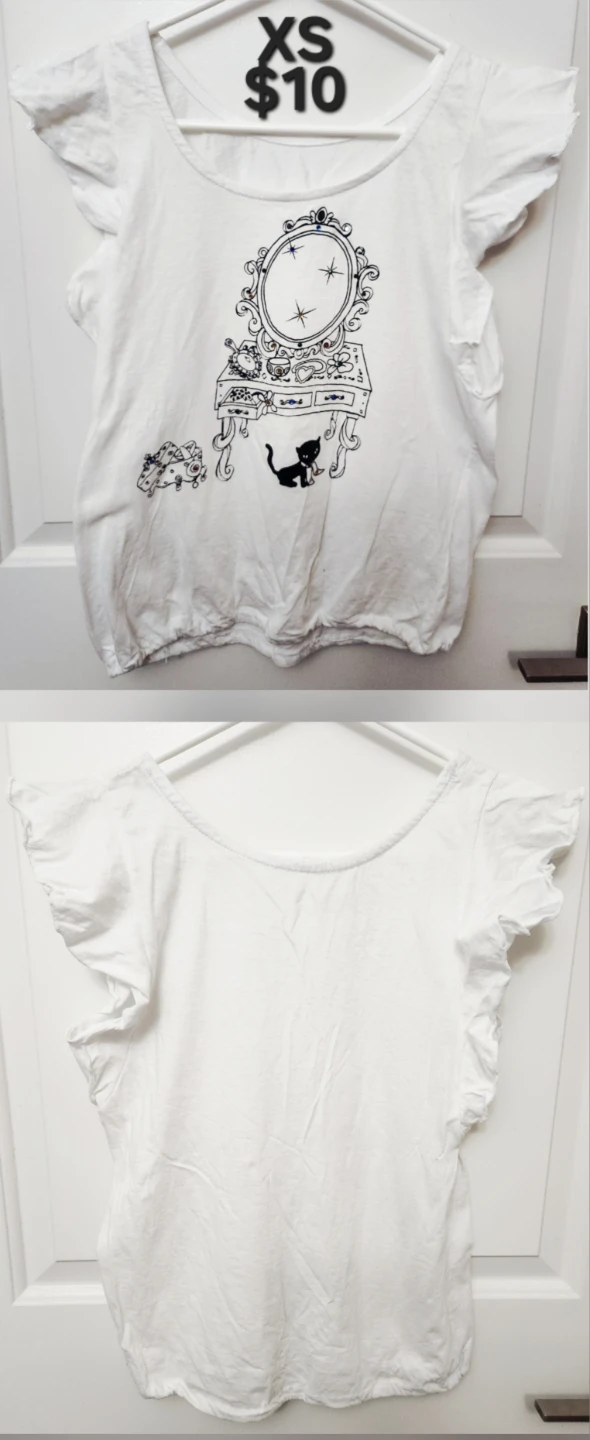White T-Shirt with Graphic Print - Size XS