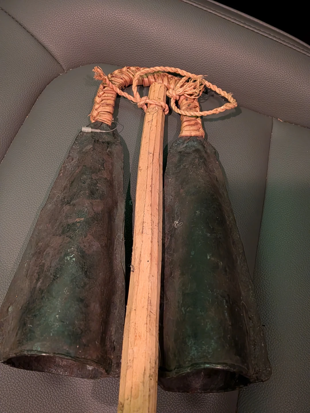 Vintage Double Cowbell with Wooden Handle - photo 2