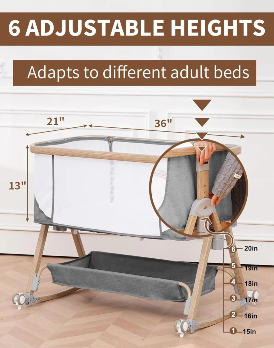 Baby Bassinet Bedside Sleeper – 3-in-1 (Gray) - photo 5