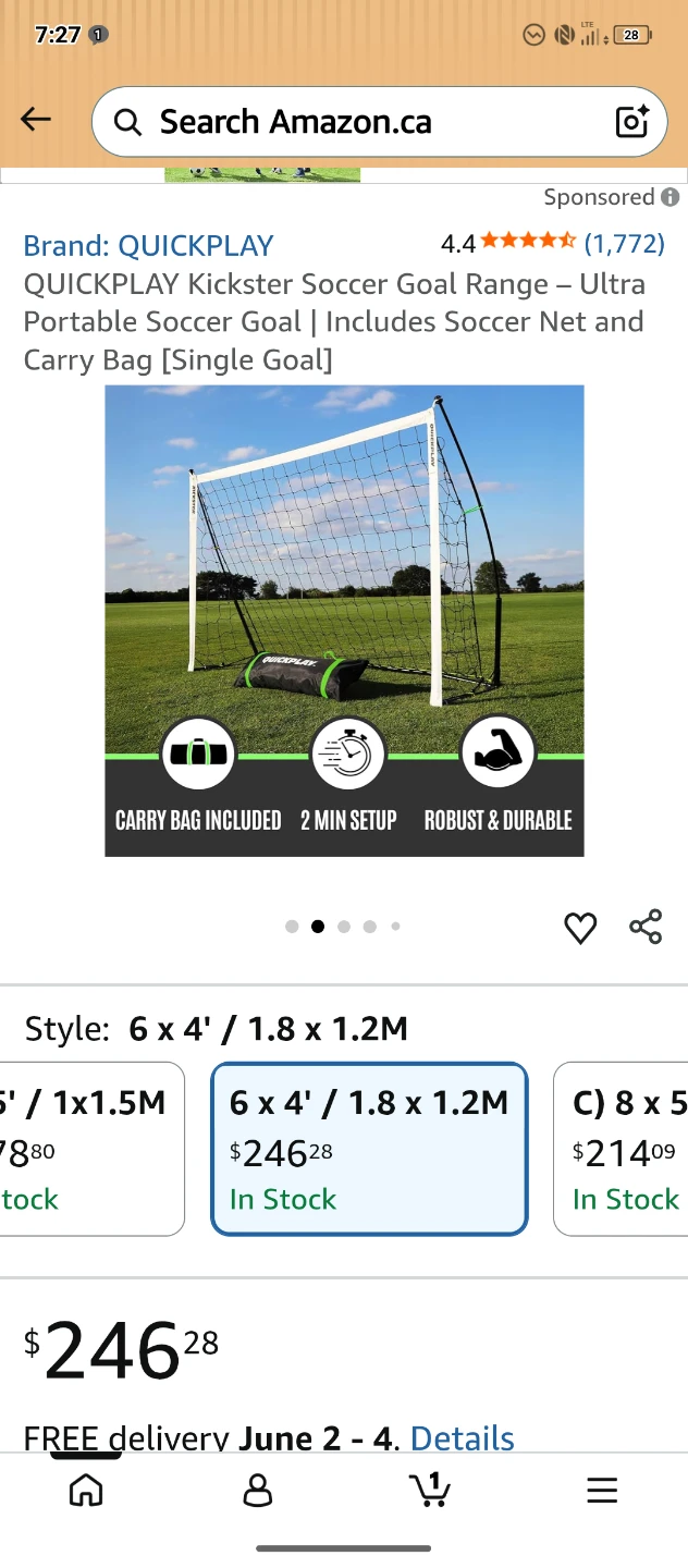 2 QUICKPLAY Kickster Soccer Goal 6' x 4'