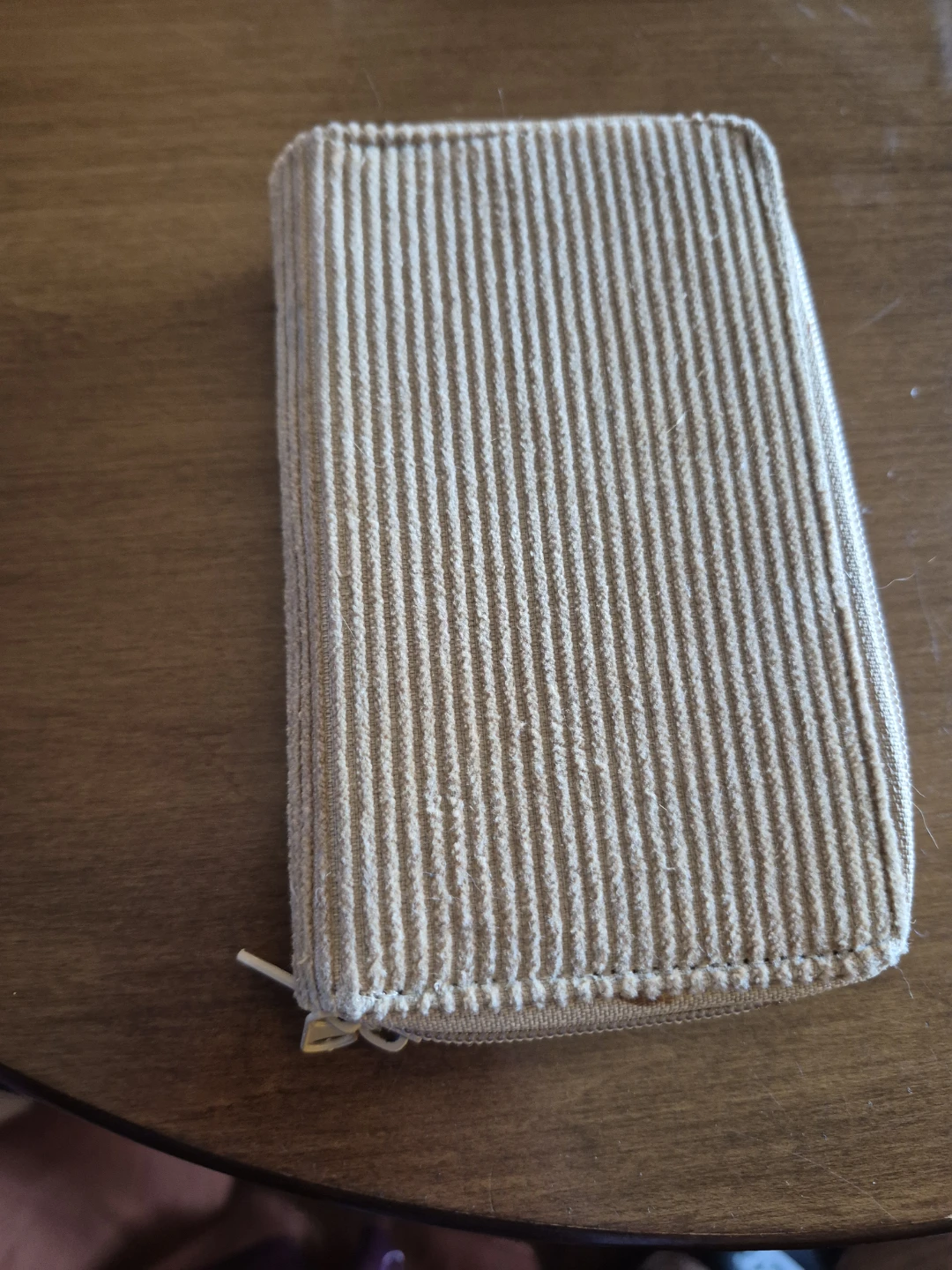 Tan Corduroy Zip-Around Wallet