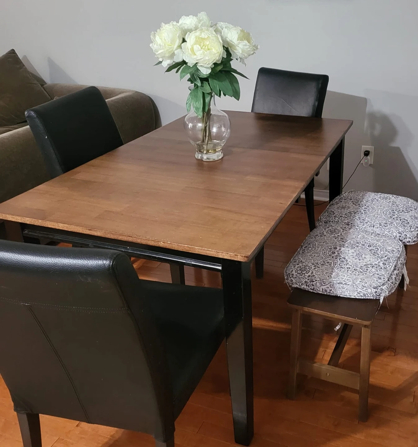 Wood Dining Table with 4 Black Chairs and a bench - photo 2