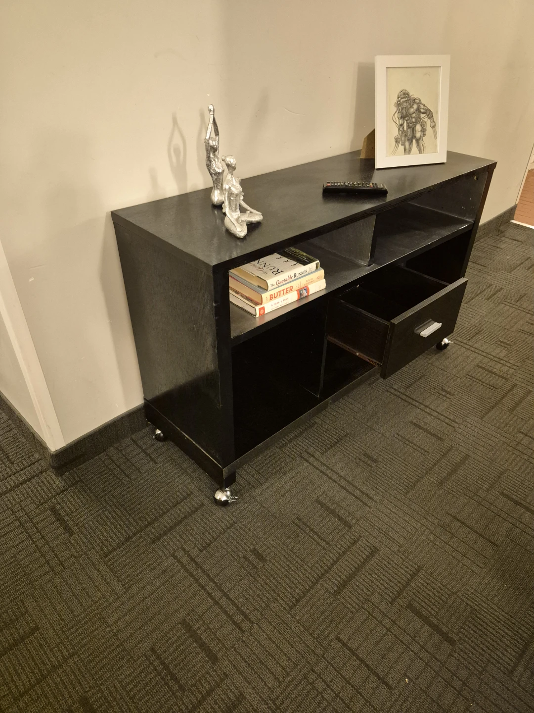 Black Media Console with Drawer and Wheels - photo 4