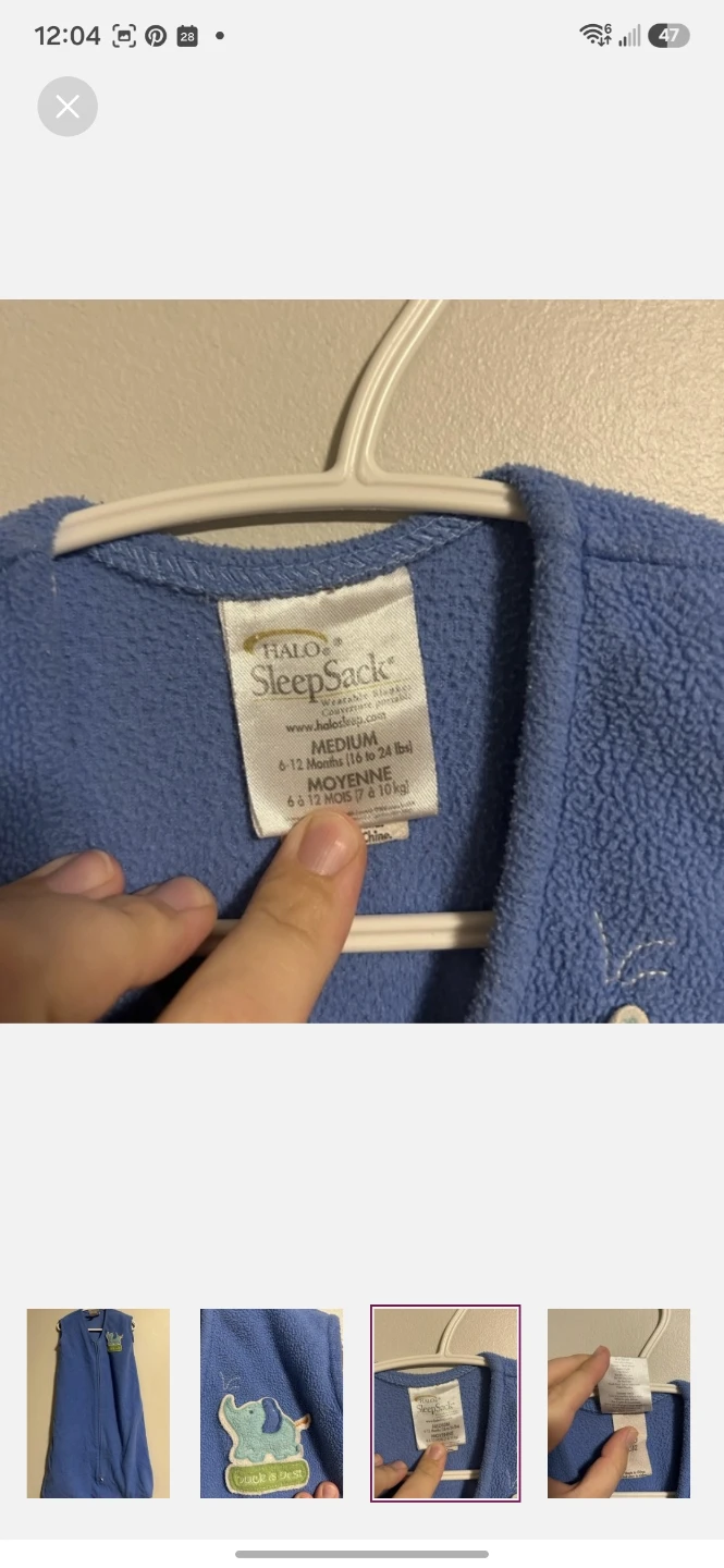 Halo SleepSack Wearable Blanket Medium Blue Fleece Elephant - photo 3