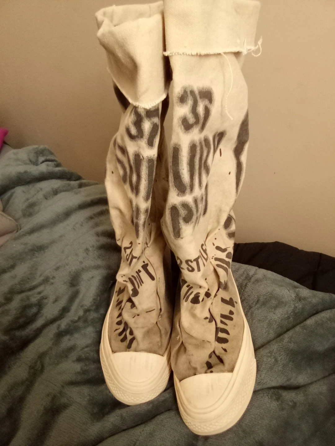 Canvas High-Top Wedge Boots