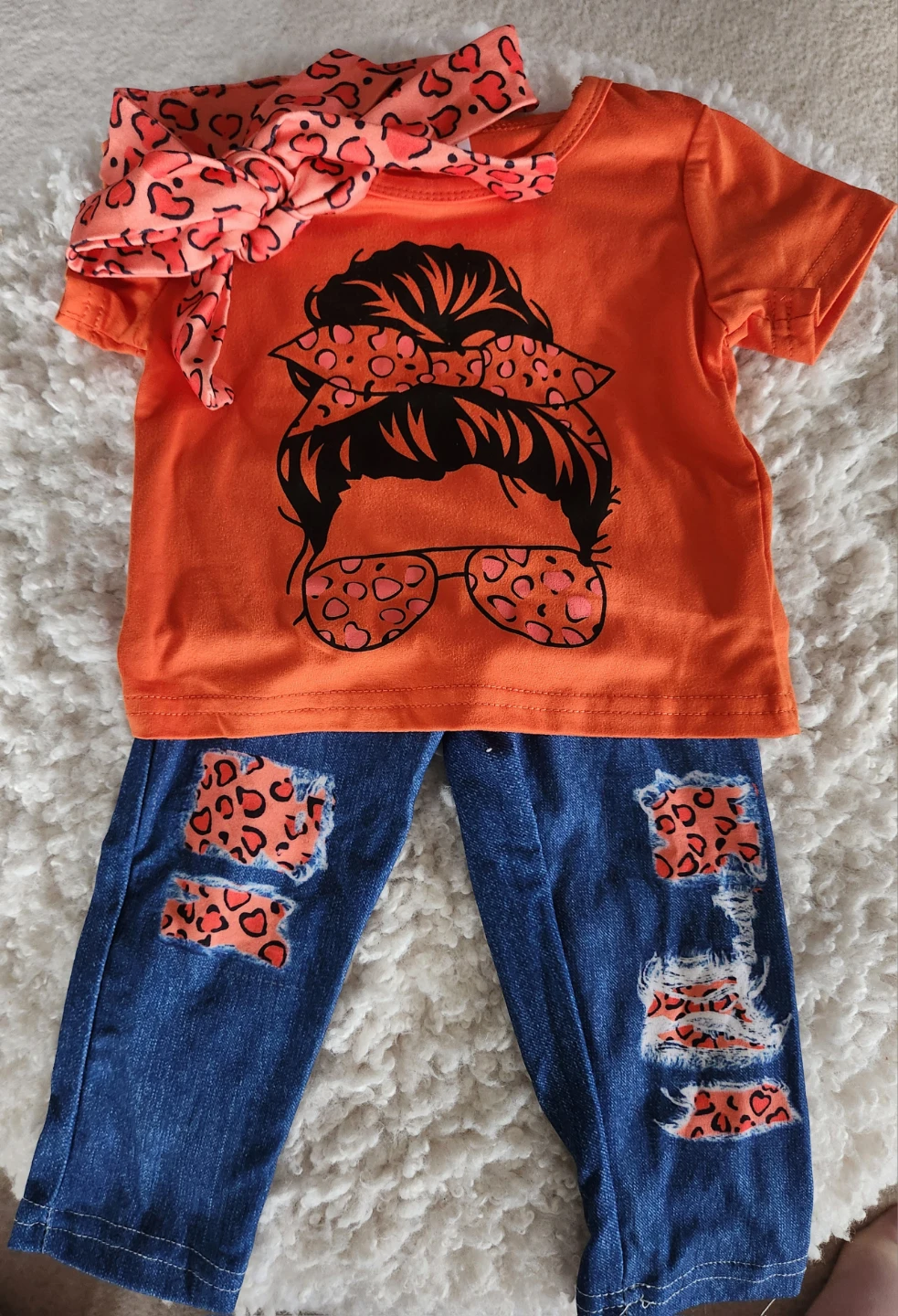 Orange T-shirt, Jeans & Headband Set