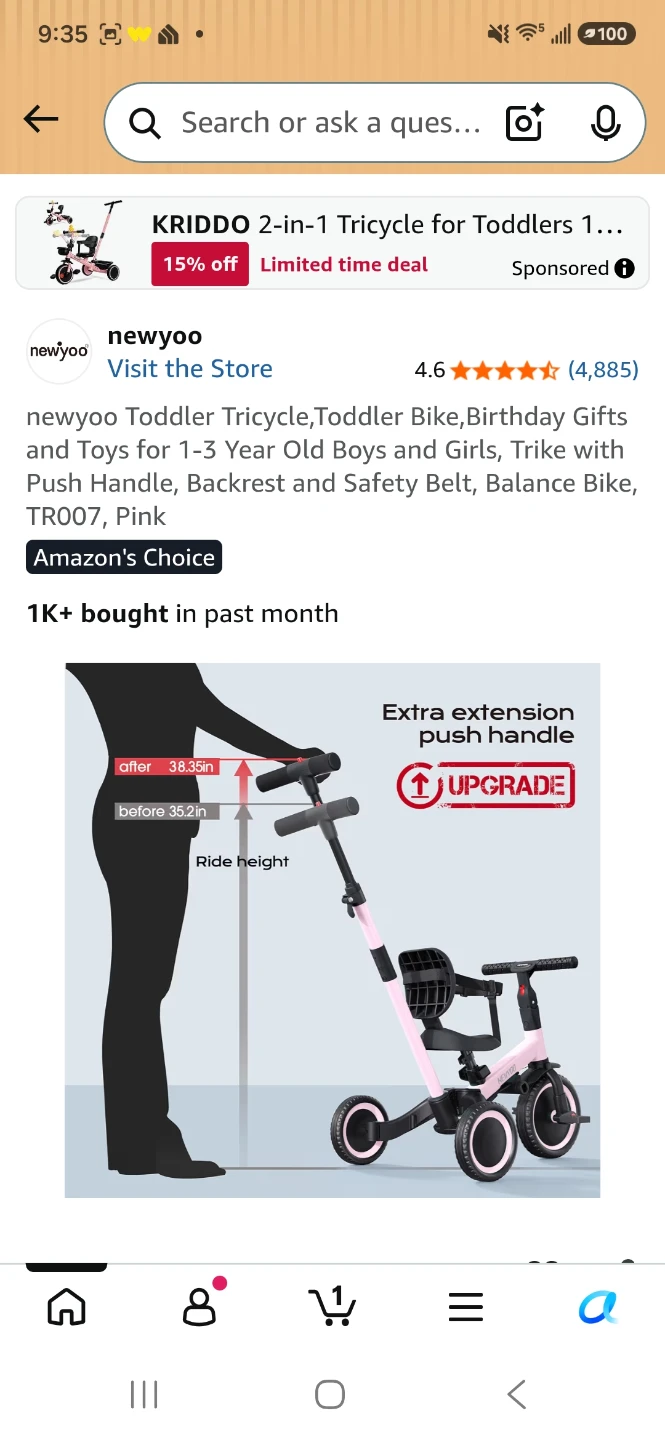 newyoo Toddler Tricycle Bike - Pink - photo 5