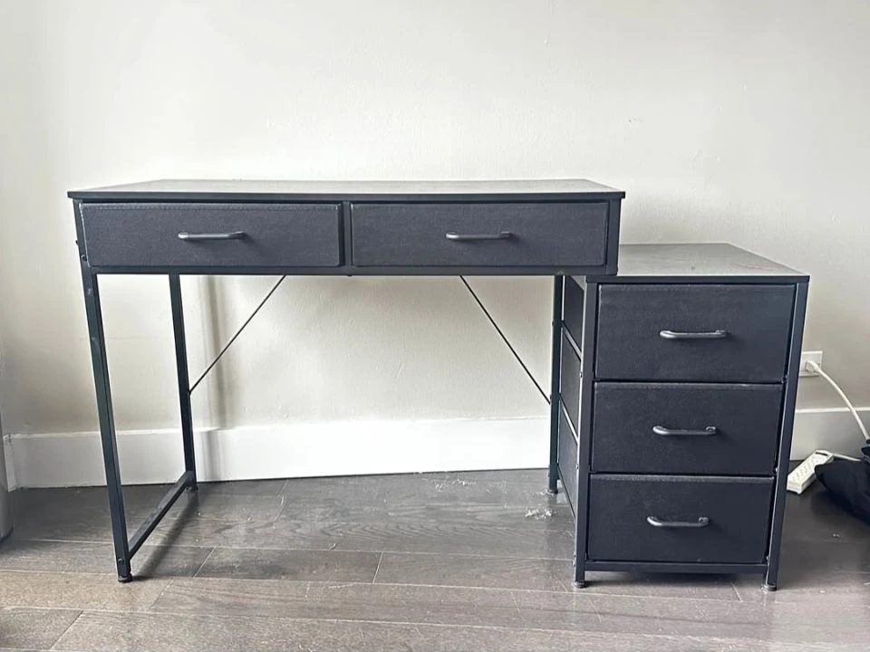 Black 2-Drawer Desk with Side Storage Unit