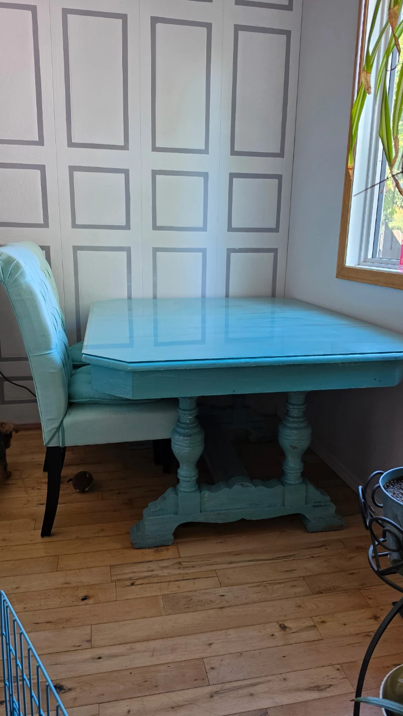 Teal Tufted Dining Chairs and Matching Table Set