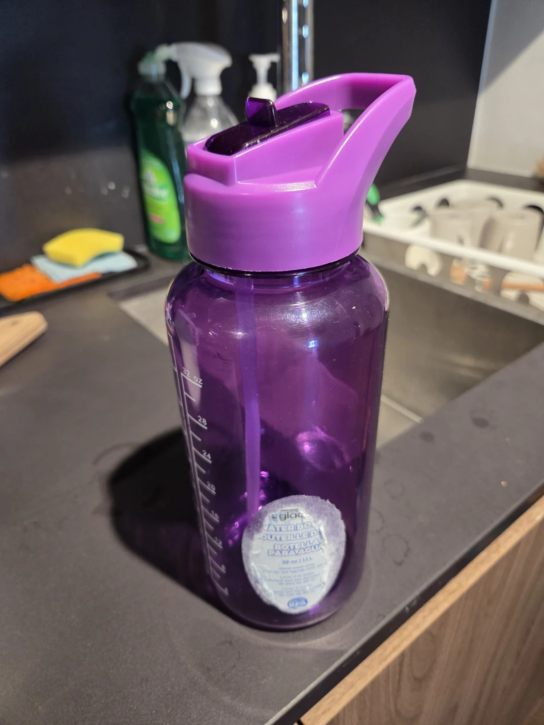 Purple 1000mL Water Bottle with Straw