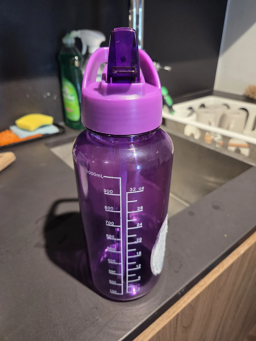 Purple 1000mL Water Bottle with Straw - photo 2