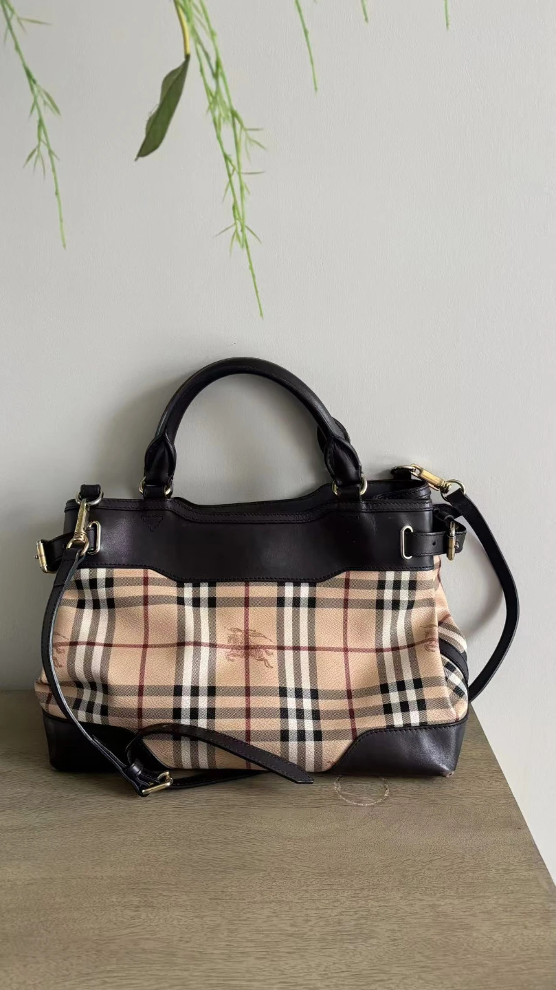 Burberry Haymarket Check Leather Tote Bag